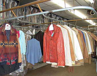 leather garments rack at LA Leather Cleaners